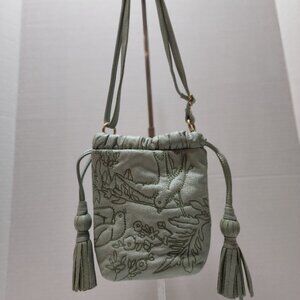 Isabella Fiore Drawstring Leather Bag Purse with Dove Design